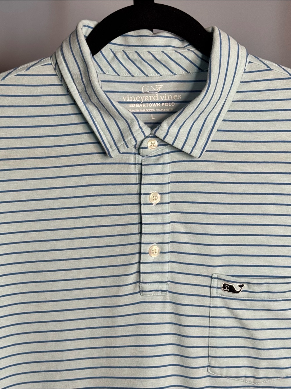 Vineyard Vines Light Blue and Navy Striped Polo